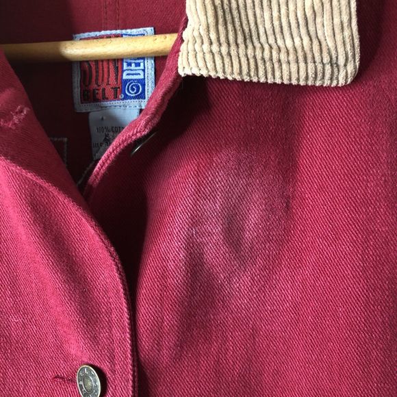 Vintage Sunbelt Denim Chore Coat Red Jean Jacket Snowman Winter Womens Small - Picture 5 of 10